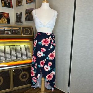 Derek Heart Navy and Pink Floral High Low Skirt